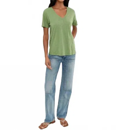 Mod-o-doc Short Sleeve Boxy V-neck Tee In Hazel In Green