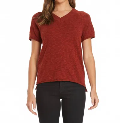 Mod-o-doc Short Sleeve Open V Neck Sweater In Red