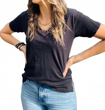 Mod-o-doc Short Sleeve V-neck Tee In Black