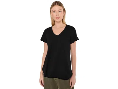 Mod-o-doc Short Sleeve V-neck Tee With Curved Hem Women's Clothing Black: Lg (us 12-14)