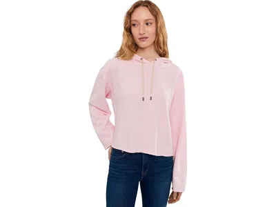 Mod-o-doc Textured Cotton Long Sleeve Shirttail Hoodie Sweatshirt In Pink