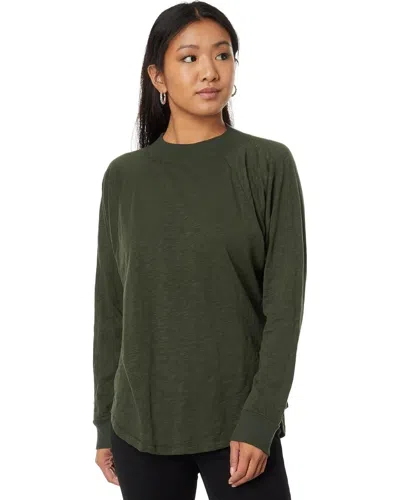 Mod-o-doc Mododoc Top Women's Green 100% Cotton Oversized Hi Low Long Sleeve Jdm2513