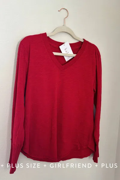 Mod-o-doc Women's Long Sleeve Waffle Top In Ruby Red