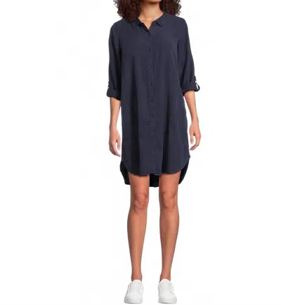 Mod-o-doc Women's Roll-up Long Sleeve Shirt Dress In Vibrant Navy In Blue