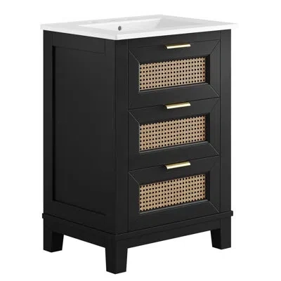 Modway 24'' Free Standing Single Bathroom Vanity With Ceramic Top In White