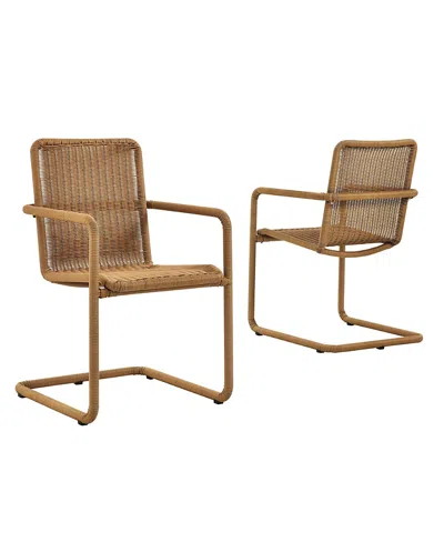 Modway Abacus Outdoor Patio Wicker Dining Chairs, Set Of 2 In Brown