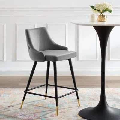 Modway Adorn Performance Velvet Bar Stool In Gray