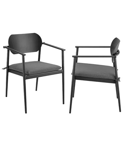 Modway Aeris Stackable Outdoor Patio Aluminum Dining Armchair, Set Of 2 In Gray