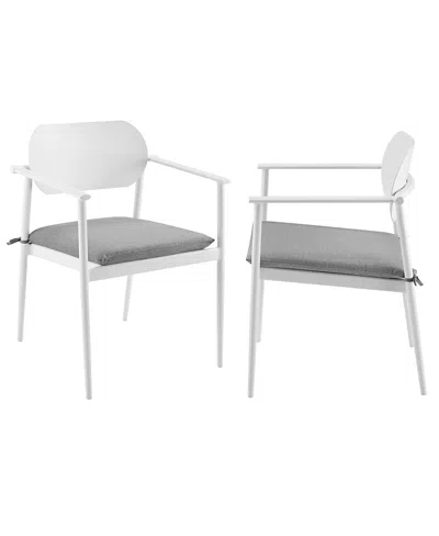 Modway Aeris Stackable Outdoor Patio Aluminum Dining Armchair, Set Of 2 In White