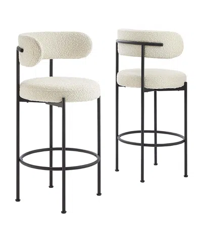 Modway Albie Boucle Fabric Bar Stools, Set Of 2 In White