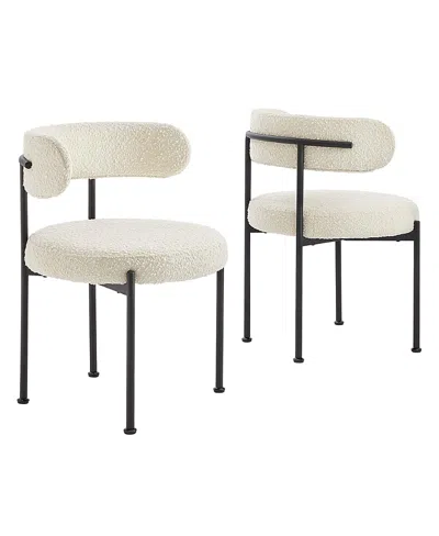 Modway Albie Boucle Fabric Dining Chairs, Set Of 2 In White