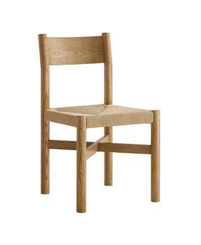 Modway Alvia Oak Wood Dining Side Chair With Woven Seat In Neutral