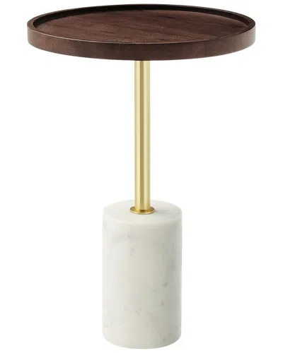 Modway Amina Round Acacia Wood Side Table In White