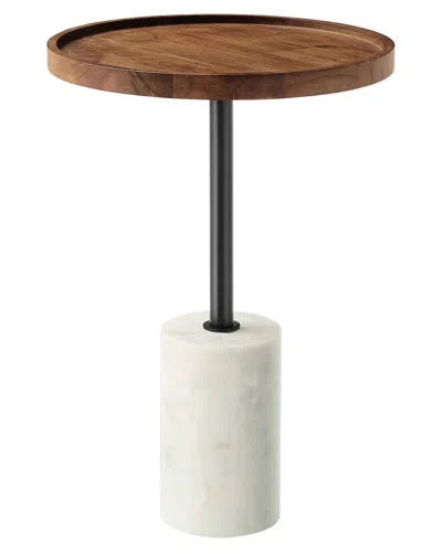Modway Amina Round Acacia Wood Side Table In White