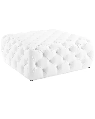 Modway Amour Tufted Button Large Square Faux Leather Ottoman In White