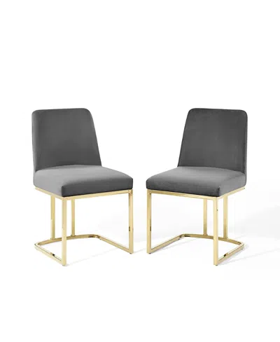 Modway Amplify Sled Base Performance Velvet Dining Chairs, Set Of 2 In Gray