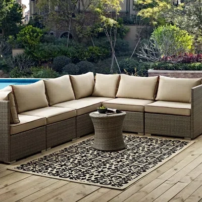 Modway Ariana Vintage Floral Trellis Indoor And Outdoor Area Rug In Black;beige