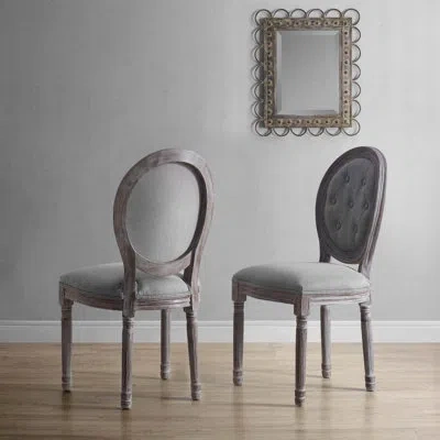 Modway Arise Vintage French Upholstered Fabric Dining Side Chair In Light Grey Velvet