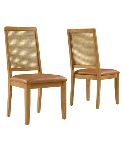 Modway Arlo Faux Leather Upholstered Faux Rattan And Wood Dining Side Chairs, Set Of 2 In Brown