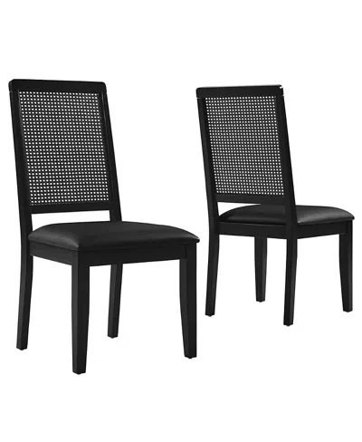 Modway Arlo Faux Leather Upholstered Faux Rattan And Wood Dining Side Chairs, Set Of 2 In Black