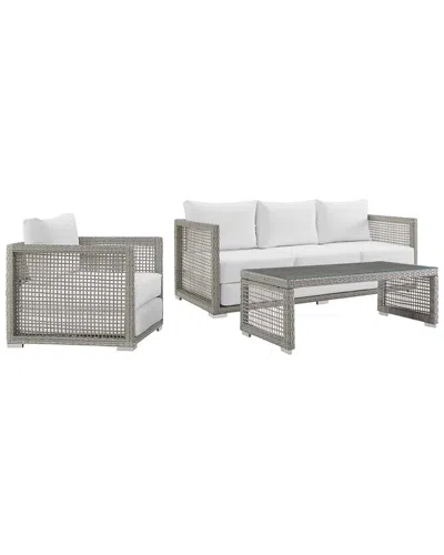 Modway Aura 3-piece Outdoor Patio Wicker Set In Gray