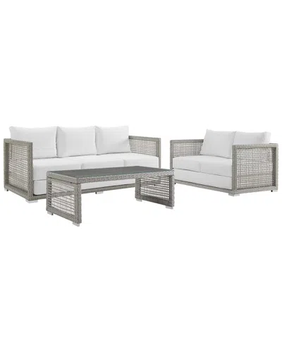 Modway Aura 3-piece Outdoor Patio Wicker Set In Gray