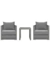Modway Aura 3pc Outdoor Patio Wicker Rattan Set In Grey