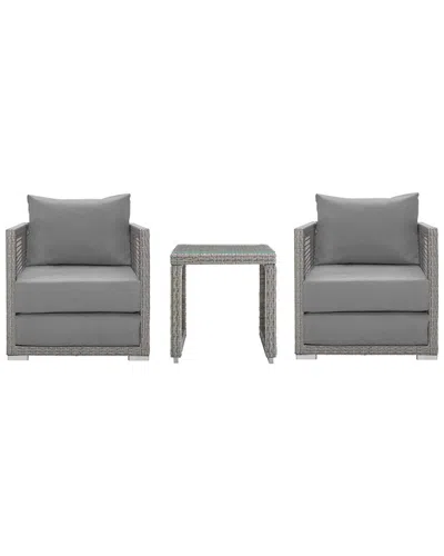 Modway Aura 3pc Outdoor Patio Wicker Rattan Set In Grey