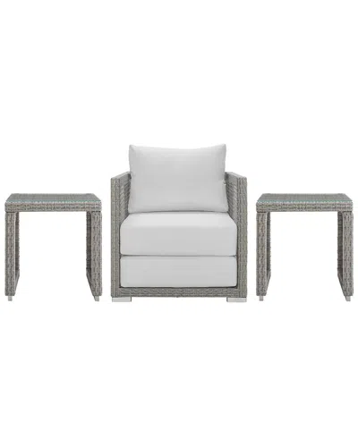 Modway Aura 3pc Outdoor Patio Wicker Rattan Set In Grey