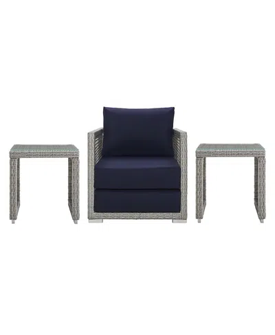 Modway Aura Outdoor Patio Wicker Rattan, Set Of 3 In Gray