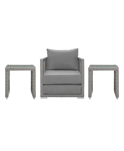 Modway Aura Outdoor Patio Wicker Rattan, Set Of 3 In Gray
