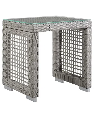 Modway Aura Outdoor Patio Wicker Rattan Side Table In Gray