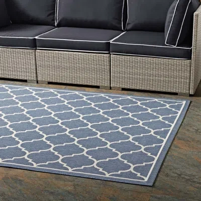 Modway Avena Moroccan Quatrefoil Trellis Indoor And Outdoor 5x8 Area Rug In Blue;beige;gray