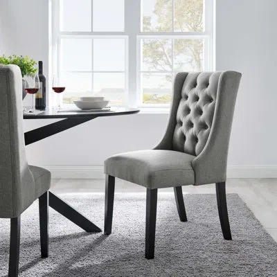 Modway Baronet Button Tufted Fabric Dining Chair In Beige
