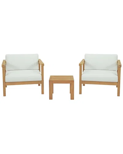 Modway Bayport 3 Piece Outdoor Patio Teak Set In White