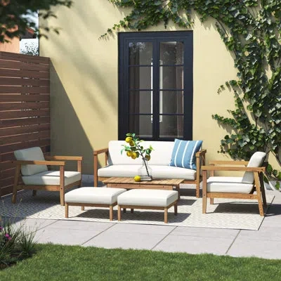 Modway Bayport 6 Piece Outdoor Patio Teak Set In Neutral