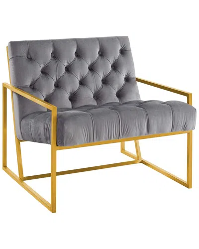 Modway Bequest Gold Stainless Steel Upholstered Velvet Accent Chair In Grey