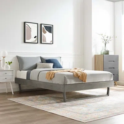 Modway Billie Wood Platform Bed Frame In Gray
