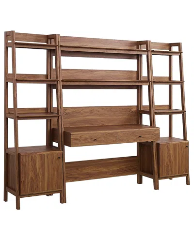 Modway Bixby 3-piece Wood Office Desk And Bookshelf In Brown