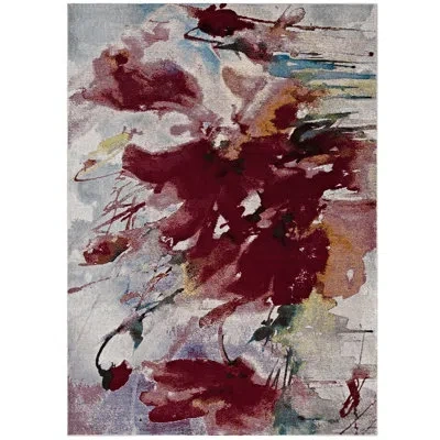 Modway Blume Abstract Floral Area Rug In Burgundy