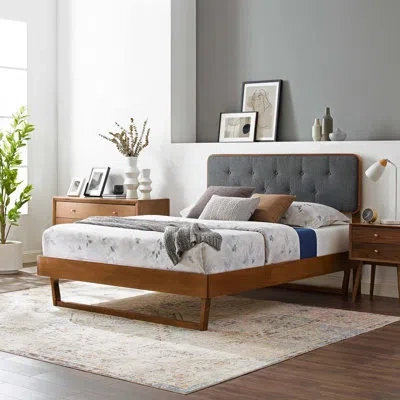 Modway Bridgette Wood Platform Bed With Angular Frame In Walnut,charcoal