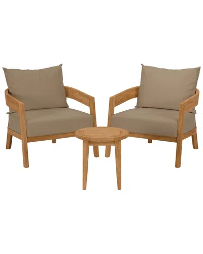 Modway Brisbane 3-piece Teak Outdoor Patio Set In Beige