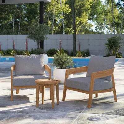 Modway Brisbane 3-piece Teak Wood Outdoor Patio Outdoor Patio Set In Gray