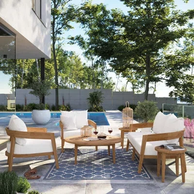 Modway Brisbane 6-piece Teak Wood Outdoor Patio Outdoor Patio Set In White