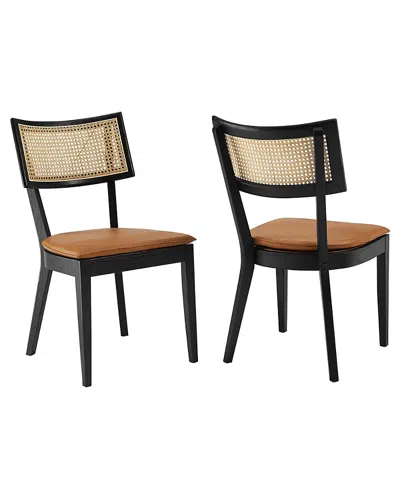 Modway Caledonia Upholstered Wood Dining Chairs, Set Of 2 In Black Tan