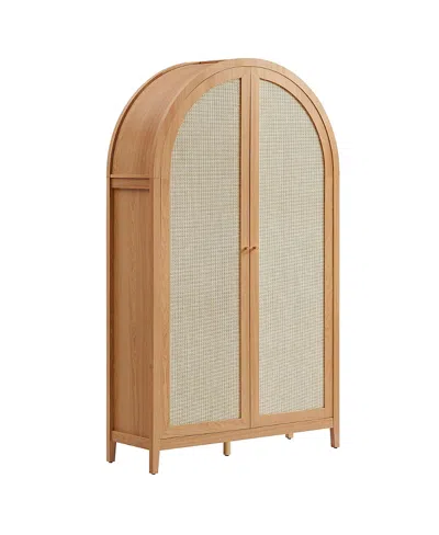 Modway Calista 79 Tall Wide Rattan Arched Storage Cabinet In Brown