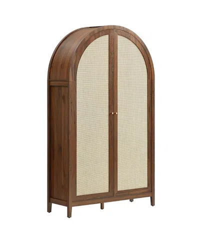 Modway Calista 79 Tall Wide Rattan Arched Storage Cabinet In Brown