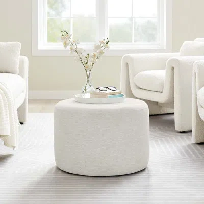 Modway Callum Large 23" Round Woven Heathered Fabric Upholstered Ottoman In White