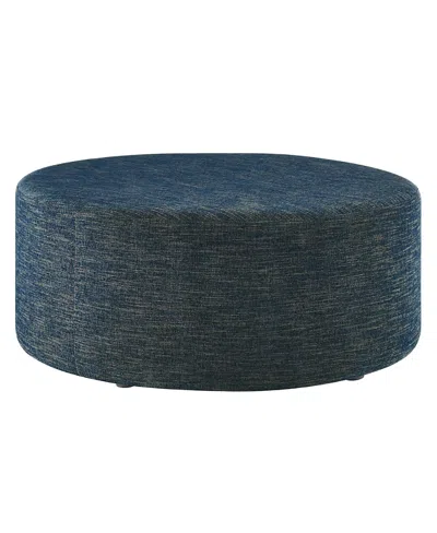 Modway Callum Large 38 Round Woven Heathered Fabric Upholstered Ottoman In Blue