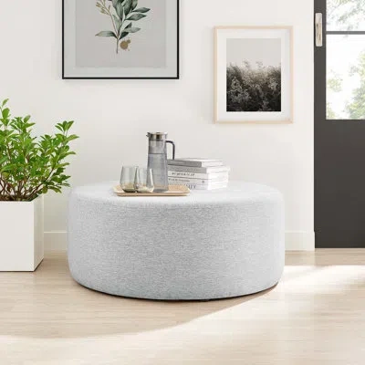 Modway Callum Large 38" Round Woven Heathered Fabric Upholstered Ottoman In Gray